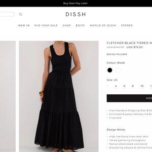 DISSH FLETCHER BLACK TIERED MAXI SKIRT